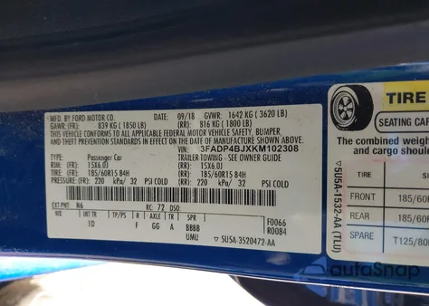 2019 Ford Fiesta Se из США, поврежденный, VIN 3FADP4BJXKM102308